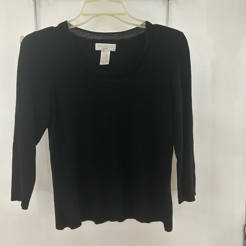 Worthington Black Fitted Blouse Petite Large
